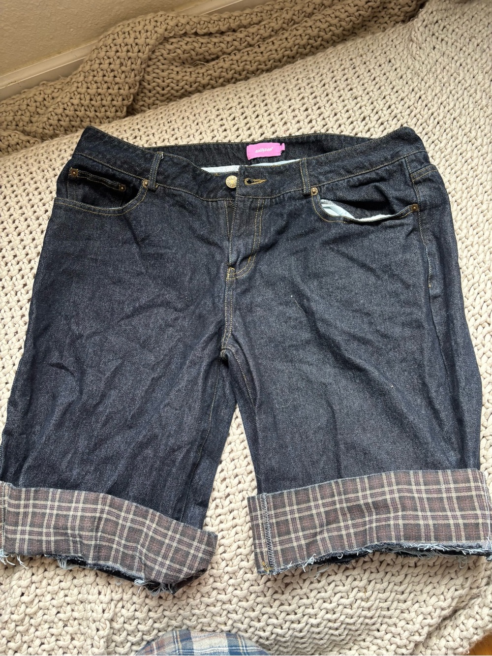 Edikted Dark Jorts with Plaid Cuff